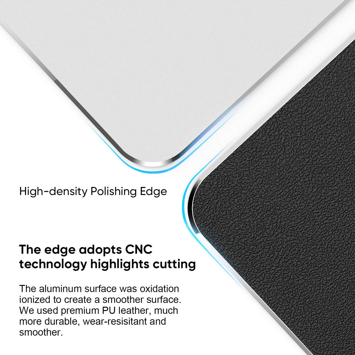 JEDIA Mouse Pad, Silver Hard Metal Aluminum Mouse Pad, Premium Dual-Side Waterproof Fast and Accurate Control Mousepad for Office, Home and Gaming, Small Size, 9"×7"