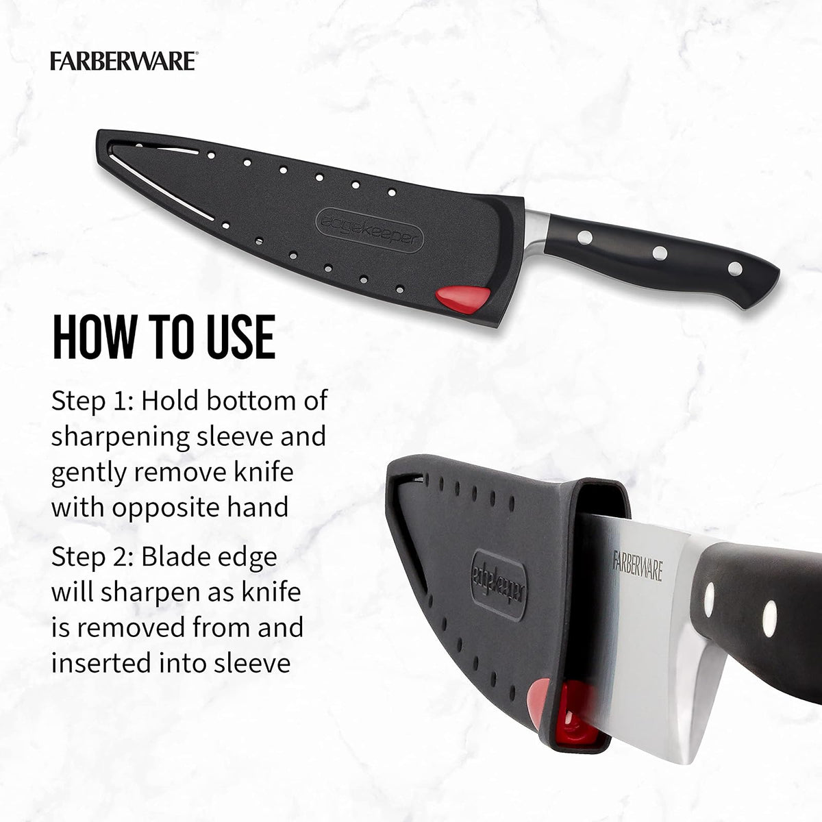 Farberware Edgekeeper Cuchillo de chef forjado triple remachado de 8 pulgadas con cubierta de hoja autoafilable, cuchillo de cocina de acero inoxidable de alto carbono con mango ergonómico, cuchillo
