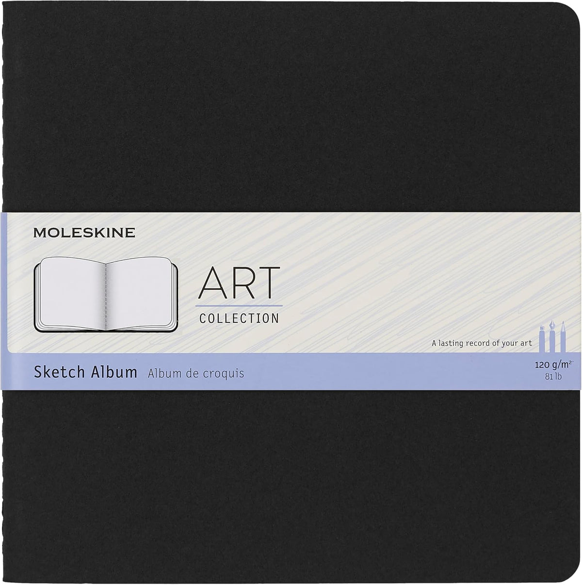 Moleskine Art - Álbum de bocetos, cubierta suave, cuadrado (7.5 x 7.5 pulgadas), liso/en blanco, negro, 88 páginas