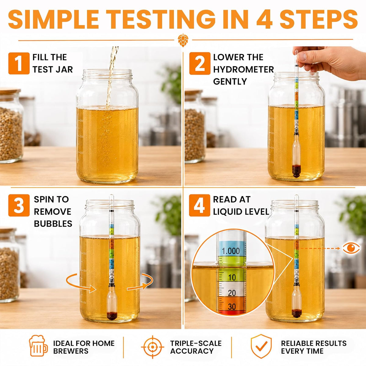 FastRack Hidrómetro de Triple Escala para Cerveza, Vino y Bebidas Fermentadas