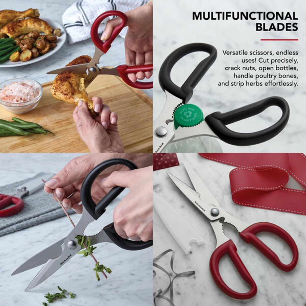 KitchenAid - Tijeras de cocina - Tijeras domésticas - Asas antideslizantes - Tijeras afiladas - Acero inoxidable - Plástico - Gris