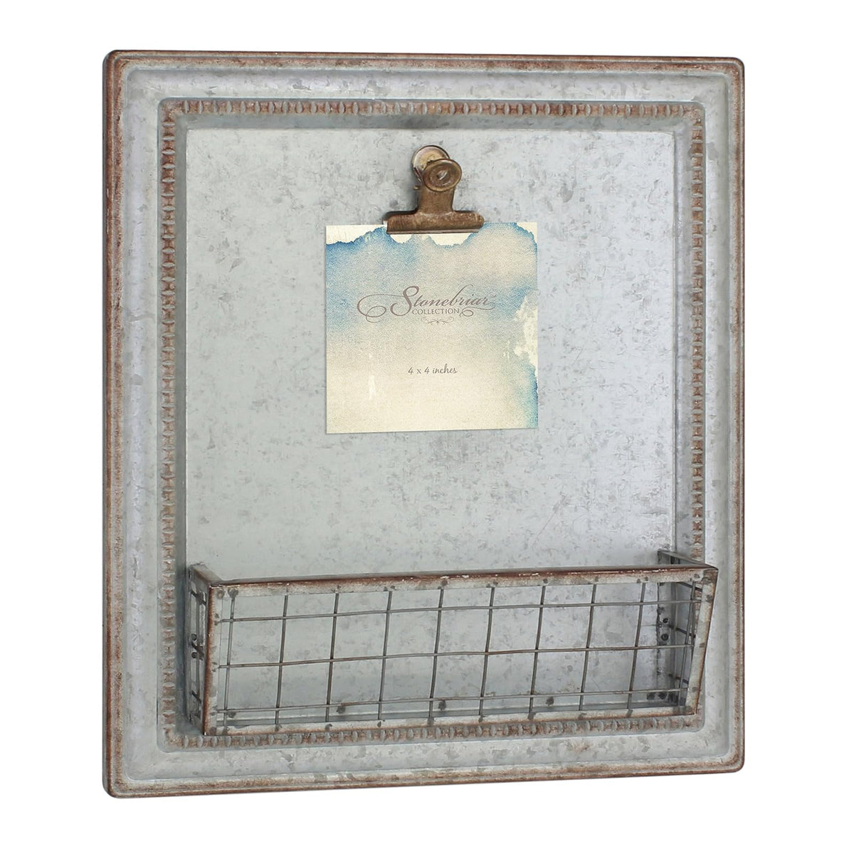 Stonebriar - Decoración de pared de metal galvanizado con cesta, 15.2 x 13.2 pulgadas, color gris