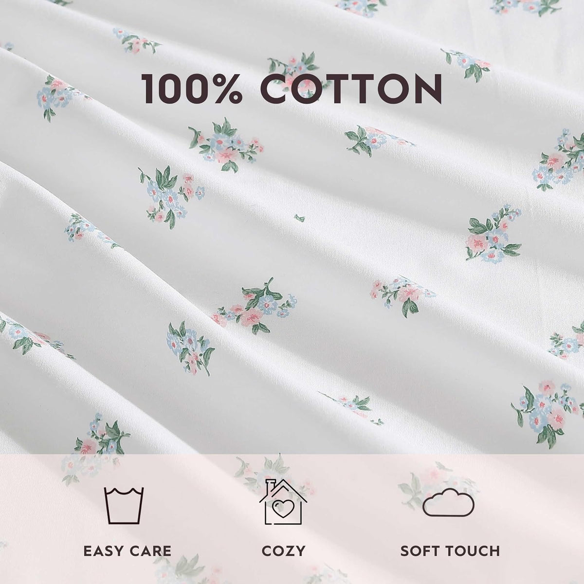Laura Ashley - Juego de sábanas King de algodón percal Transpirable, 200 Hilos, decoración Floral para el hogar (Rosa, King)