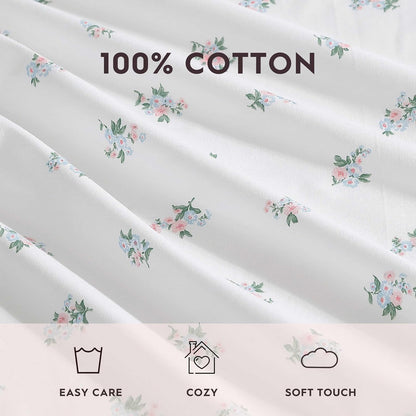 Laura Ashley - Juego de sábanas King de algodón percal Transpirable, 200 Hilos, decoración Floral para el hogar (Rosa, King)