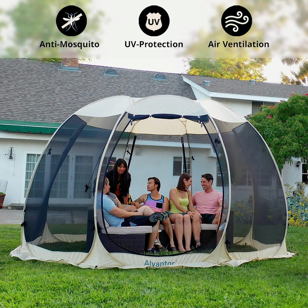 Alvantor Screen House Gazebo, Tienda de campaña para 6-10-15 Personas con mosquiteros, Refugio Solar instantáneo Resistente a los Rayos UV para jardín, Patio, Patio Trasero