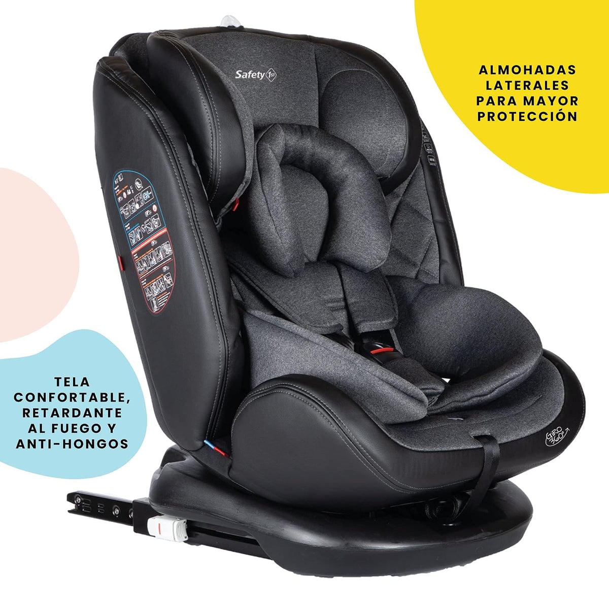 Safety 1st Autoasiento Giro. Con Sistema de Rotaci?n 360 Grados, Desde Reci?n Nacido hasta 36 Kilos, Harn?s de 5 Puntos y Almohadas Laterales, 4 Posiciones de Reclinaci?n, Fundas Removibles