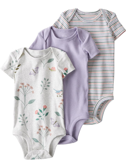 little planet by carter's 3-pack Short Sleeve Bodysuits Made With Organic Cotton Body bebés unisex - 9M US - Mariposa botánica - rayas