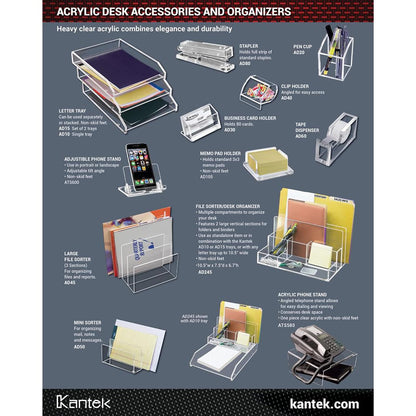 Kantek AD45 Organizador acrílico para archivos, 20.3 x 5.1 x 17.8 cm, transparente