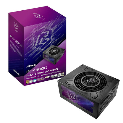 ASRock Phantom Gaming PG-1300G ATX 3.1 1300W Fuente de alimentación PCle5.1 10 años de garantía Condensador japonés Totalmente Modular 80 Plus Gold Cybenetics Platinum 12V-2x6 Cables