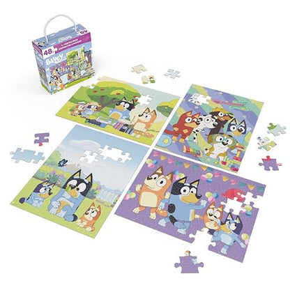 Bluey, Set de 4 Rompecabezas de 48 Piezas con Caja de Almacenamiento y asa, Juguetes de Bluey para niños a Partir de 4 años