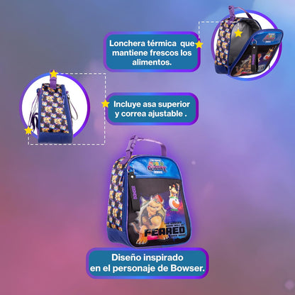 Ruz Lonchera Escolar Super Mario Bros Película Bolsa para Alimentos Bowser Infantil Poliéster Azul
