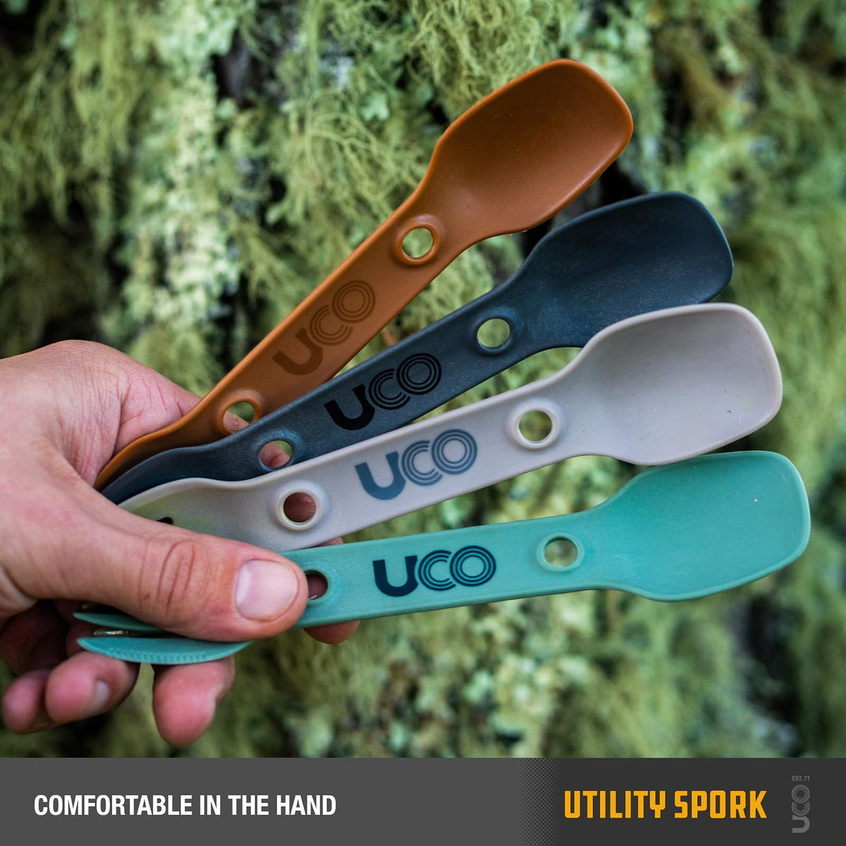 UCO Utility Spork 3 en 1 Combo Cuchara-Tenedor, 2 Unidades, Dorado/Azul Cielo