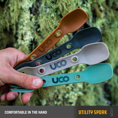 UCO Utility Spork 3 en 1 Combo Cuchara-Tenedor, 2 Unidades, Dorado/Azul Cielo