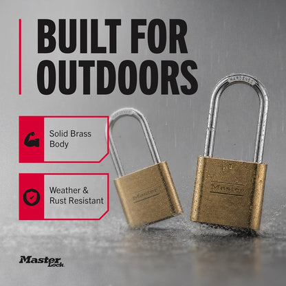 Master Lock Candado Combinado de Bloqueo Maestro, Interior y Exterior, Combinación de Cuatro Dígitos, Acabado de Latón, 2 Unidades, 175LHEC2