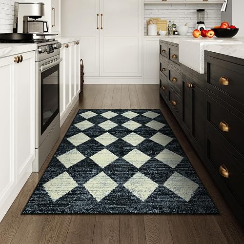 Lahome - Alfombra marroquí de Enrejado de 3 x 5 Pulgadas, Lavable, Color Negro, Antideslizante, Resistente a Las Manchas, Alfombra de Interior para Puerta Delantera, vestíbulo, recámara, baño