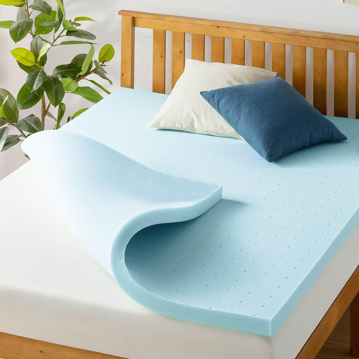 Best Price Mattress - Cubrecolchón de Espuma viscoelástica de Gel ventilado de 2 Pulgadas, Individual, Esencial para recámara, Color Azul