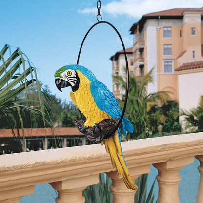Design Toscano - Anillo Colgante para pájaro, diseño de Polly in Paradise, Estatua para Interior/Exterior, tamaño Mediano de 14 Pulgadas de Alto, Resina de Piedra fundida, Acabado Azul Amarillo