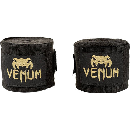 Venum Vendas de Boxeo de Algodón Elástico - Negro - Dorado - 4m - Boxing Handwraps