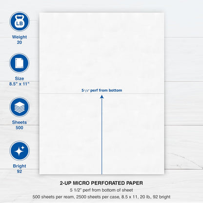 PrintWorks - Papel perforado profesional, 2 partes Perf, 2500 hojas., 2500 Sheets