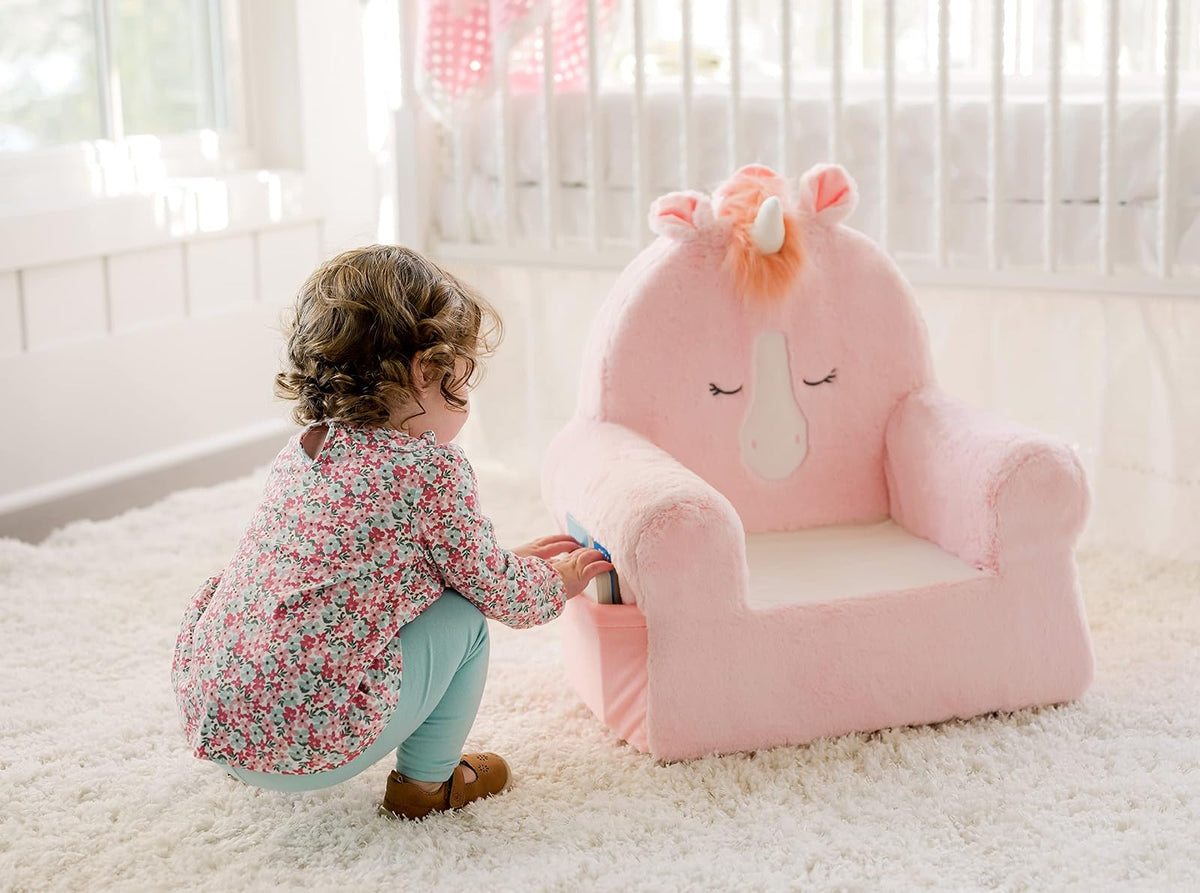 Soft Landing Sweet Seats, Silla de Descanso para niños pequeños de Alta Calidad y cómoda con asa de Transporte y Bolsillos Laterales, Unicornio Rosa
