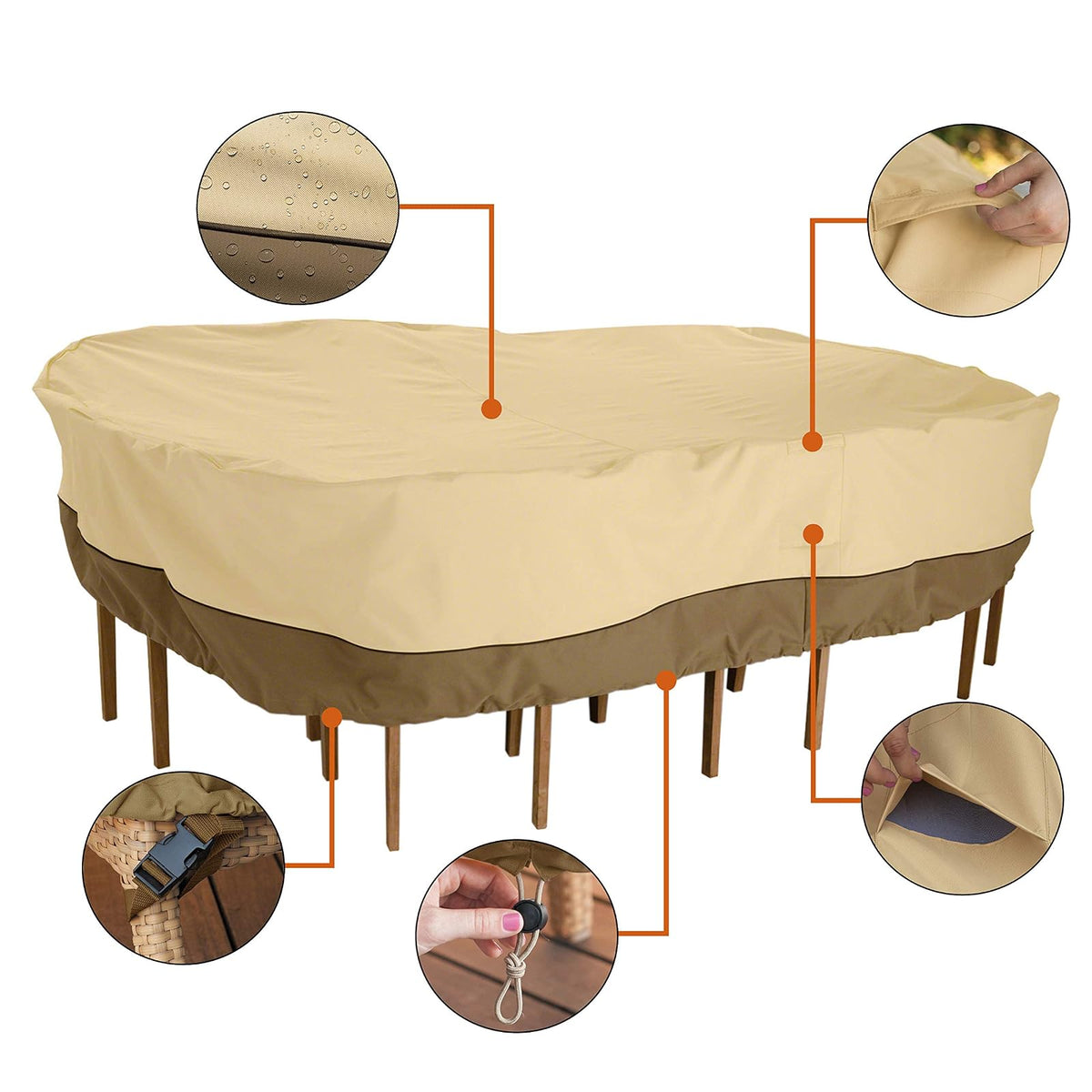 Classic Accessories 70932 - Juego de Mesa y Silla para Patio, Ovalada, Rectangular, Resistente al Agua, Funda para Muebles de Exterior, Piedra Grande, hasta 108 Pulgadas de Largo