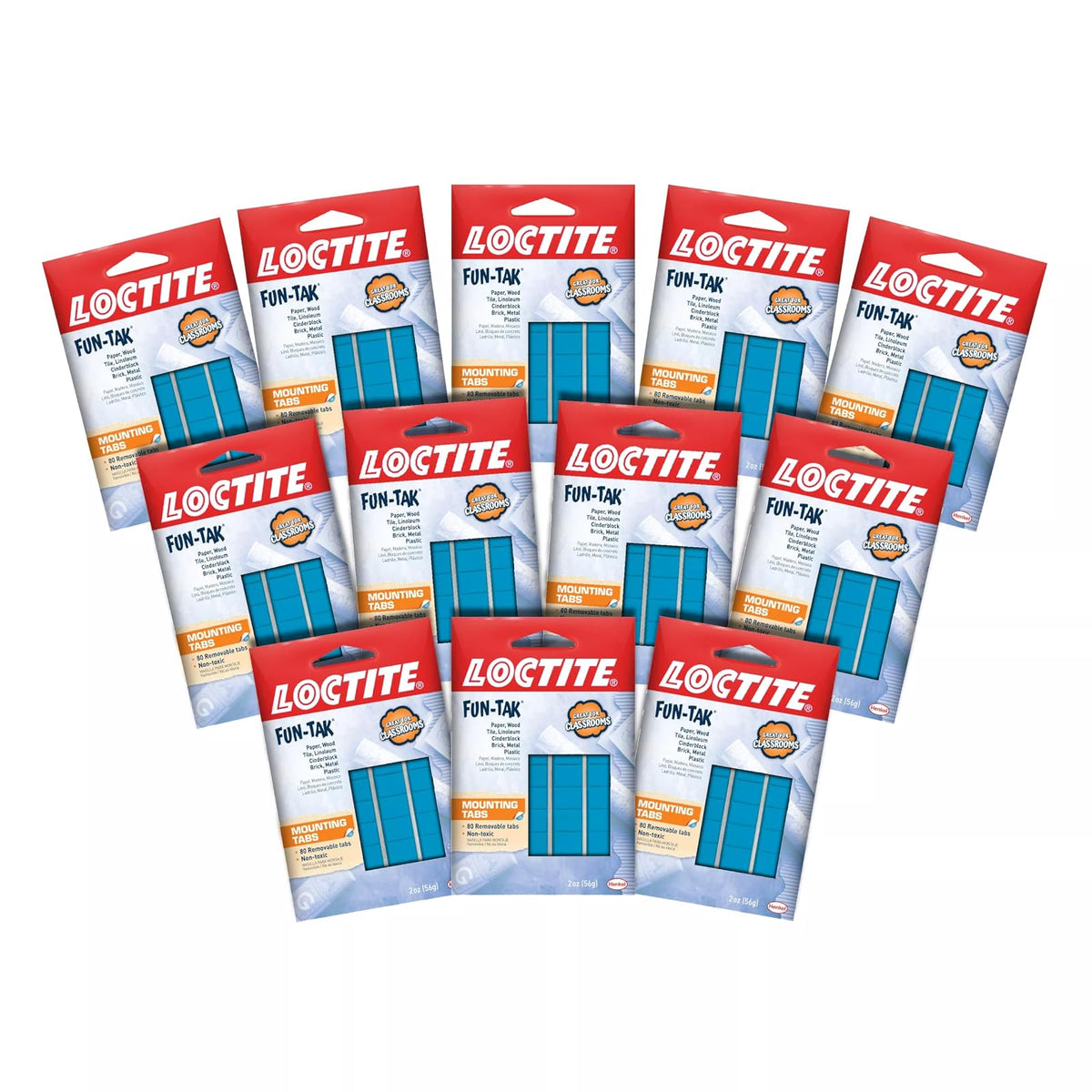 Loctite Fun-Tak Pestañas de montaje, 2 onzas, azul (paquete de 12) - Pestañas de masilla de montaje - Paquete de 12