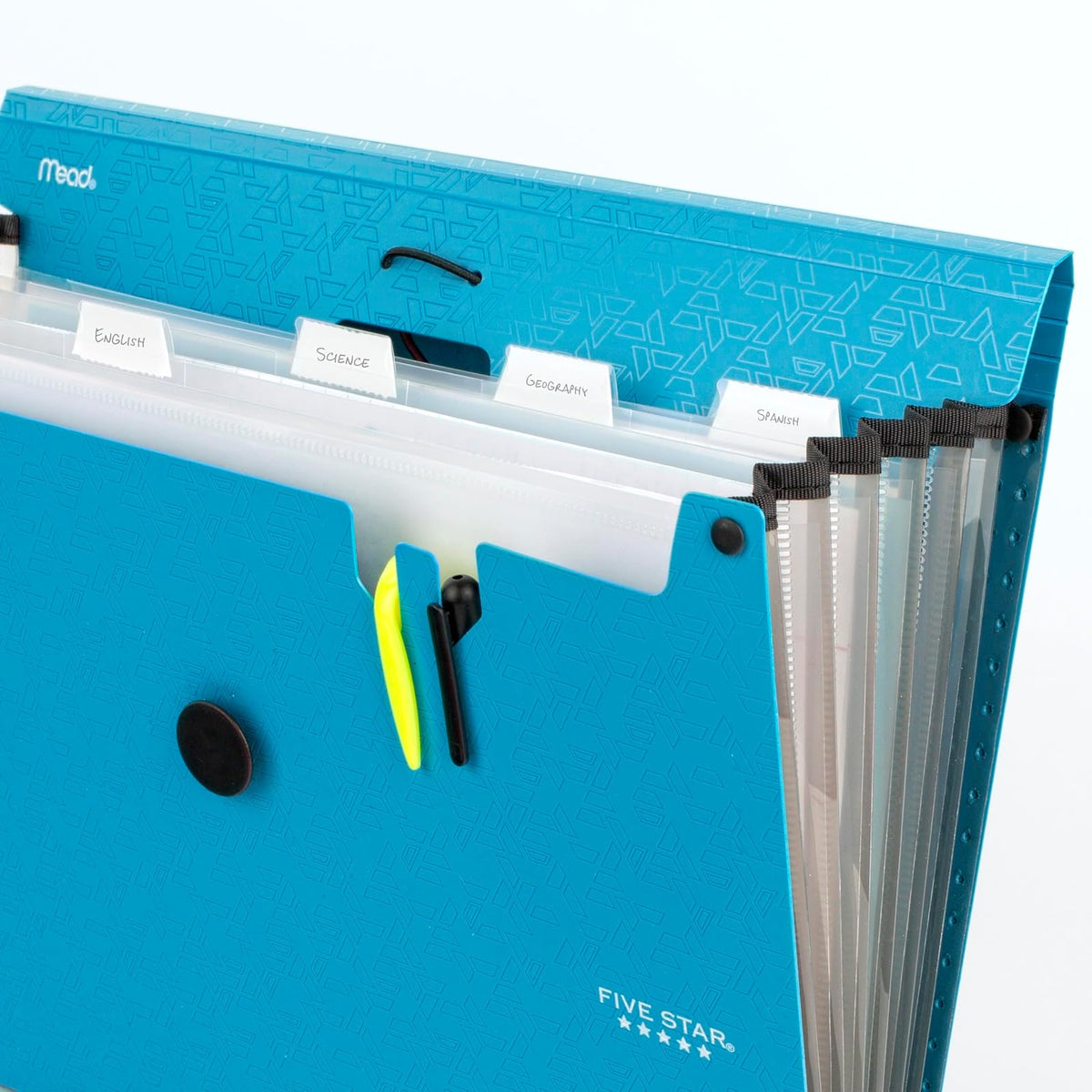 Five Star Organizador de archivos expansivo, organizador de archivos de acordeón de 6 bolsillos, cierre elástico, capacidad para papel de 8-1/2 x 11 pulgadas, azul Tidewater (350100C-ECM)