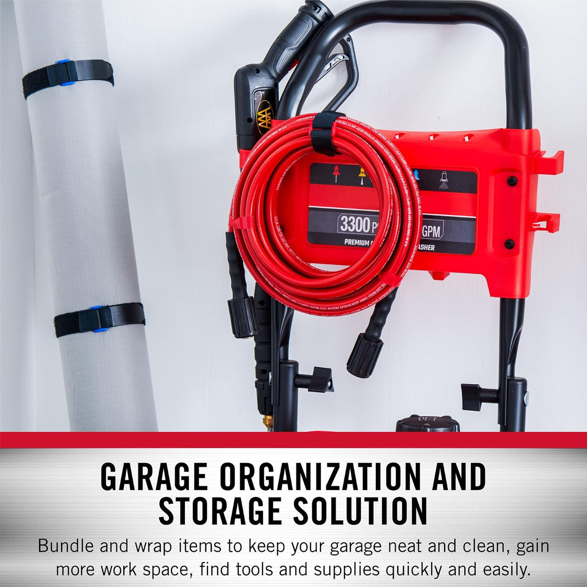 VELCRO Brand Garage Organization Correas elásticas de cincha, color negro | Correas reutilizables de 1 pulgada de ancho para agrupar postes y estacas, gestionar cables de herramientas eléctricas