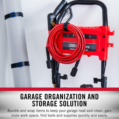 VELCRO Brand Garage Organization Correas elásticas de cincha, color negro | Correas reutilizables de 1 pulgada de ancho para agrupar postes y estacas, gestionar cables de herramientas eléctricas