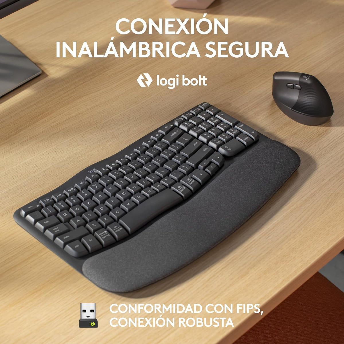 Logitech Wave Keys for Business, Teclado ergonómico inalámbrico con reposamanos Acolchado, tecnología Logi Bolt Segura, Bluetooth, Compatible con Windows/Mac/Chrome/Linux - Grafito