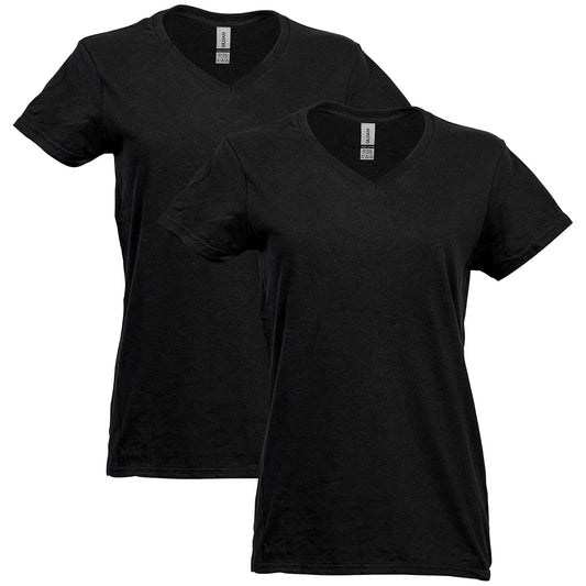 Gildan Playera de algodón Pesado con Cuello en V, Paquete de 2 Camiseta para Mujer