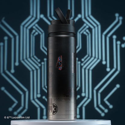 JoyJolt Star Wars - Botella de agua de acero inoxidable de Darth Vader con tapa abatible con popote, botella de agua aislada al aspiradora de 22 onzas, vaso sin BPA para deportes y viajes, regalos de