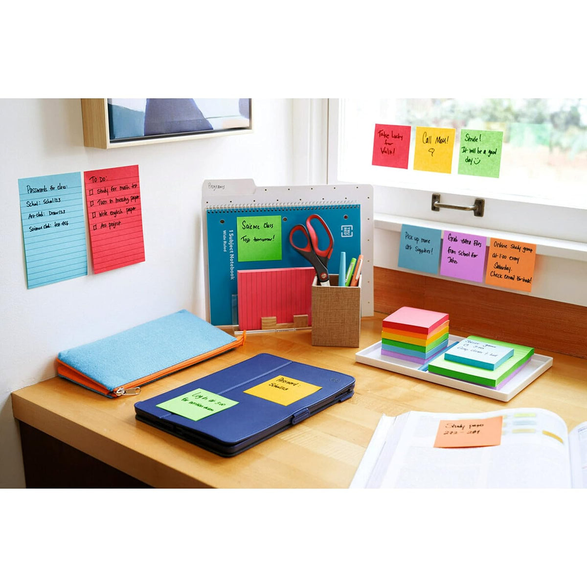 Post-it Notas superadhesivas, 3 x 3 pulgadas, 24 almohadillas para orejas, 2 veces el poder de adherencia, colores primarios (rojo, amarillo, verde, azul), reciclable (654-24SSAN-CP)