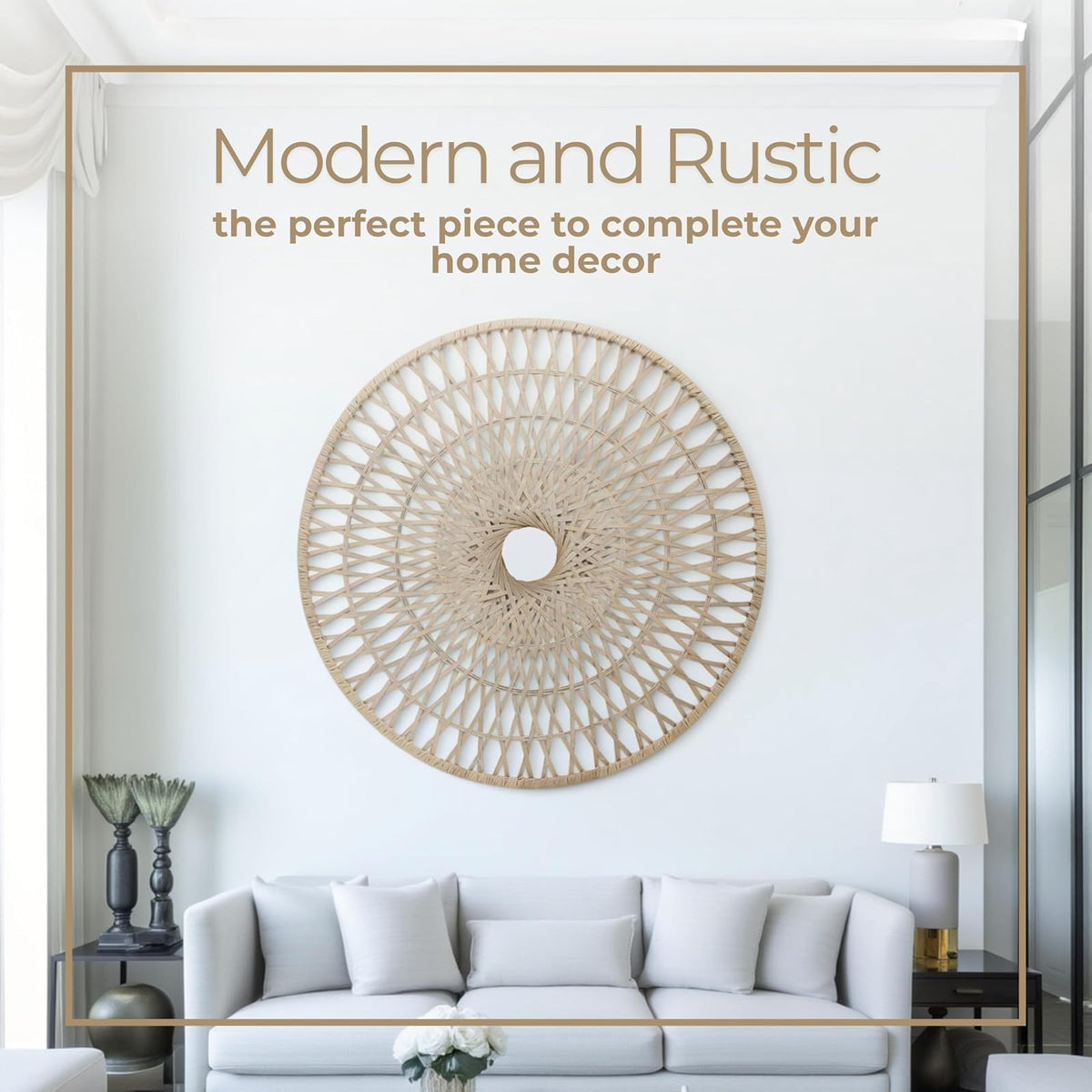 Sagebrook Home Colgante de pared redondo pieza decorativa blanca de 36 pulgadas de ratán tejido de decoración de pared bohemio hecha a mano arte de bambú natural y madera para el hogar