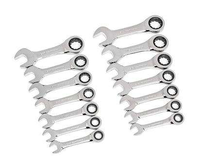 GEARWRENCH Juego de llaves combinadas de carraca SAE/métricas de 14 unidades, 12 puntos, 85206