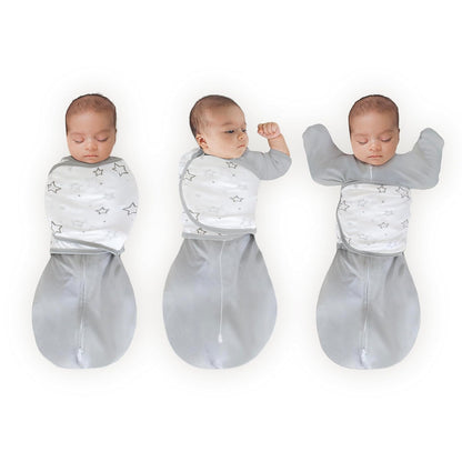 Amazing Baby Omni - Saco envolvente de 6 vías con mangas envolventes y puños de manopla, fácil transición de envoltura, mejor sueño para bebés recién nacidos, niños y niñas, estrellas grises, S, 0-3 meses - Estrellas Gris
