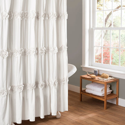 Lush Decor Darla Cortina de Ducha de baño Floral Fruncida, 72 x 72 Pulgadas, Color Rubor - Blanco