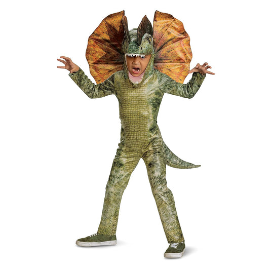 Jurassic World Dilophosaurus - Disfraz oficial de dilophosaurus para niños, talla M (7-8)
