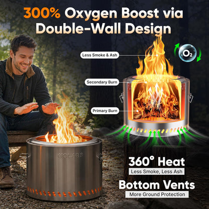 Golabs - Chimenea sin Humo de 19.5 Pulgadas, portátil con asa, Chimenea de Acero Inoxidable para Exteriores con Bandeja de Ceniza extraíble y póker de Fuego, fácil de Limpiar, calefacción eficiente y