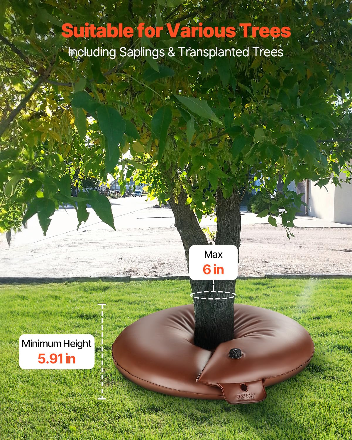 VEVOR 4 PCS Anillo de Riego para Árboles de Gran Capacidad de 60,6 L y Liberación Lenta de 6 a 9 Horas, Bolsas de Riego de PVC para Plantación Rellenables, para Goteo de Raíces de Árboles y Arbustos