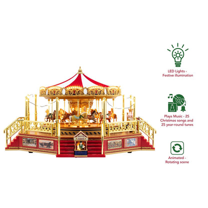 Mr. Christmas Carrusel Animado y Musical Gold Label, decoración navideña, Luces LED, Reproduce 50 Canciones, 8 Pulgadas, Rojo