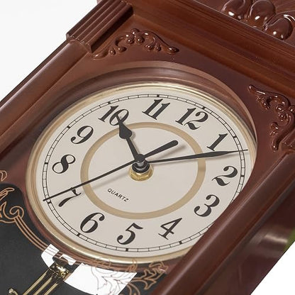 Clockswise QI004145.BN - Reloj de Pared con diseño de péndulo de plástico para Sala de Estar, Cocina o Comedor, Color marrón