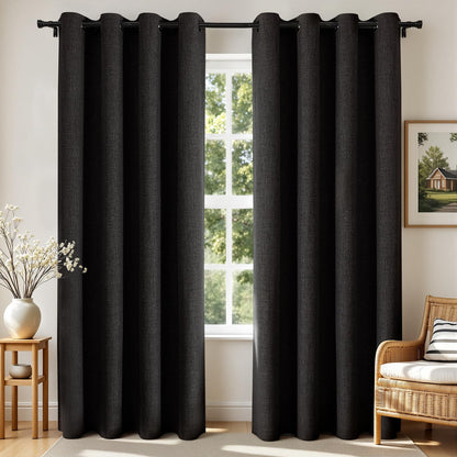 Joydeco Cortinas Opacas de Lino Sintético, 2 Paneles - Negro - 132An x 160Al cm (1 Paneles)