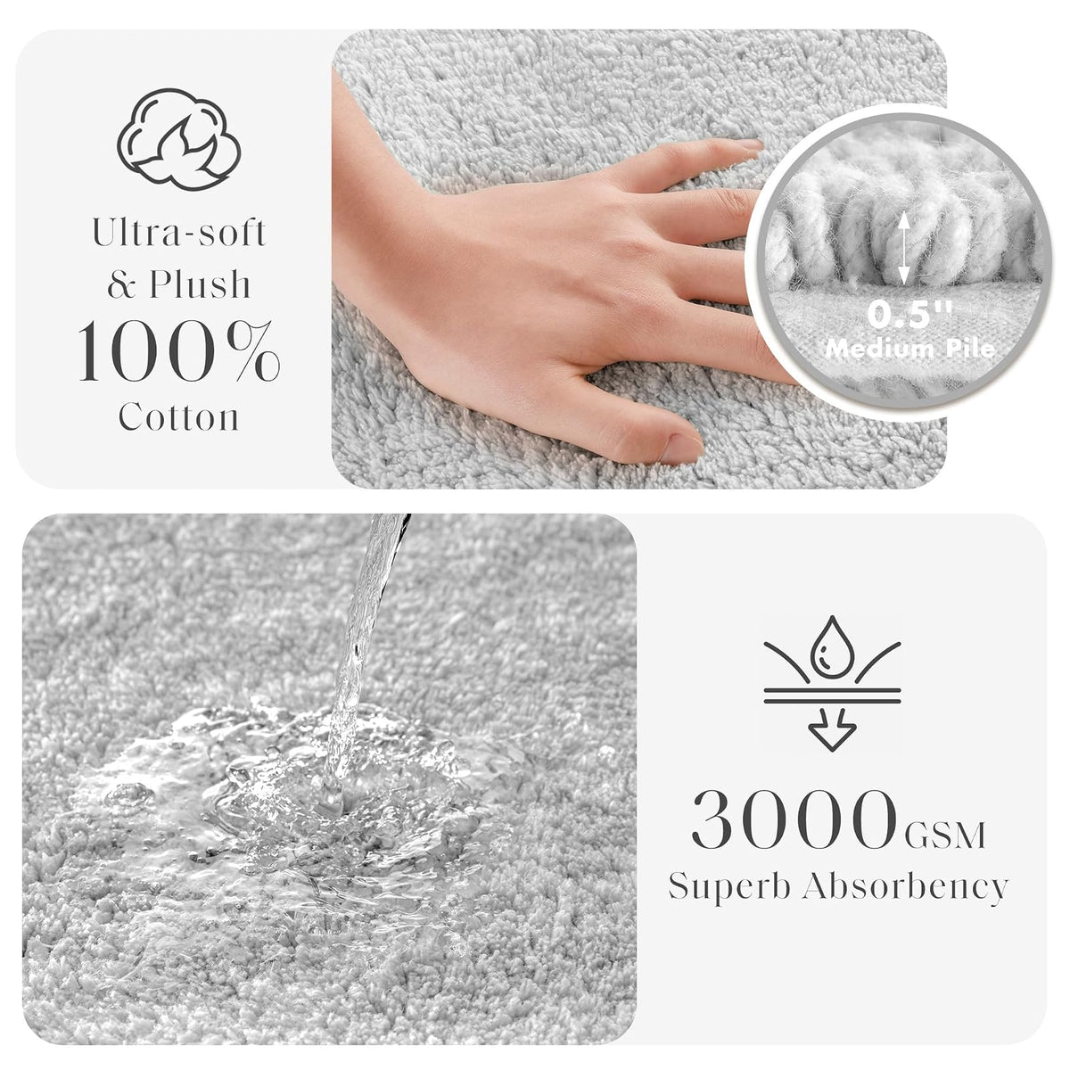 Madison Park Splendor - Alfombra de baño Reversible 100% algodón, 3000 g/m², Lujosa Alfombra de baño de Felpa de Pelo Medio, Absorbente, de Secado rápido, decoración de Ducha, 21 x 34 Pulgadas, Color