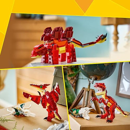 LEGO Creator “3 en 1” Dinosaurio Feroz – Juguete – Set con 3 Formas de Construirlo: Velocirraptor, Stegosaurus o Pterosaurio – Figuras para Peques a Partir de 8 Años – 31379