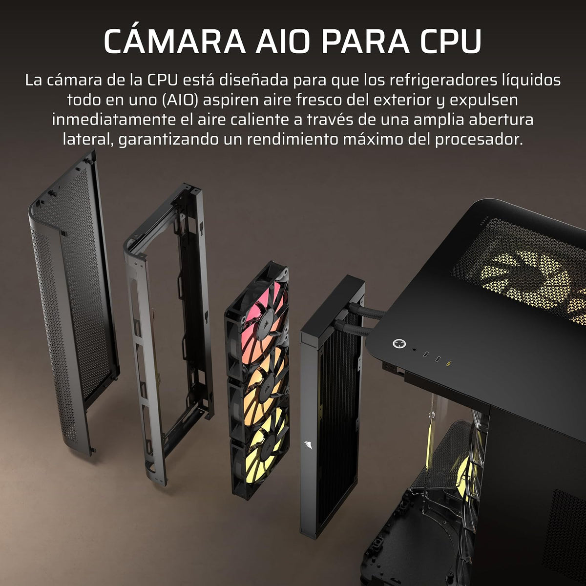 Corsair Air 5400 RS-R ARGB Caja para PC Semitorre – Negro | Panorámica, Triple Cámara, 3 ventiladores RS120-R ARGB Reverse-Rotor preinstalados, conductos de alto flujo y bajo ruido