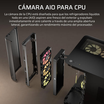 Corsair Air 5400 RS-R ARGB Caja para PC Semitorre – Negro | Panorámica, Triple Cámara, 3 ventiladores RS120-R ARGB Reverse-Rotor preinstalados, conductos de alto flujo y bajo ruido
