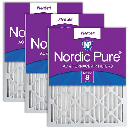 Nordic Pure 16x25x2M8 3 MERV 8 Pleated AC Furnace Air Filter, 16x25x2, Box of 3