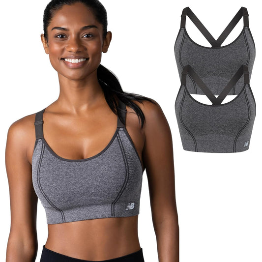 New Balance Sostén Deportivo, 2 Unidades de sostén Deportivo para Mujer, Correas Ajustables, sin Varillas