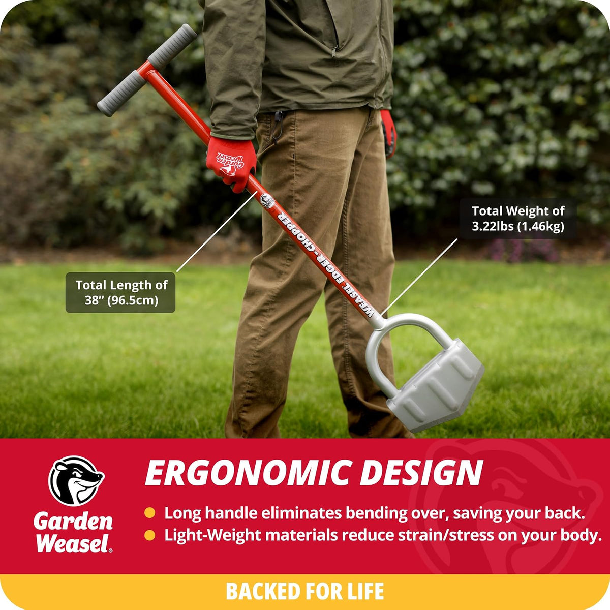 Garden Weasel Bordeador Edger-Chopper 91714 Rojo Acero al Carbono